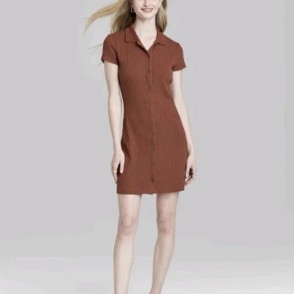 Wild Fable Rust Ribbed Polo Mini Dress - XS - Picture 1 of 5